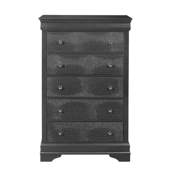 Global Furniture USA Pompei Wooden Gray 5-Drawer Chest with Crystal Knob
