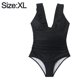 thumbnail image 2 of Bikini de color liso con borde volador, traje de baño conservador de una pieza adelgazante para mujer, 2 of 5