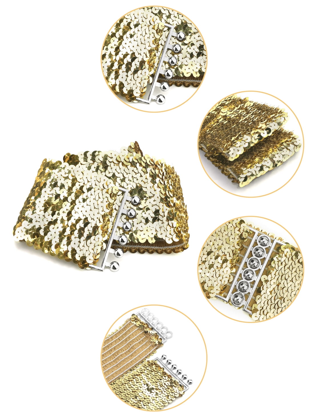 Lady Sequins Decor Metal Buckles Elastic Waist Belt 2-Pack Gold+Silver