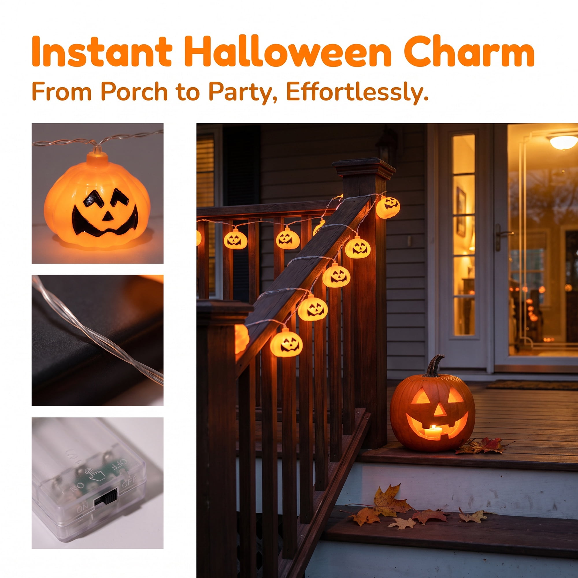 Unique Bargains Jack-O'-Lantern Fairy Twinkle Lights 9.8 ft Pumpkin Battery Operated