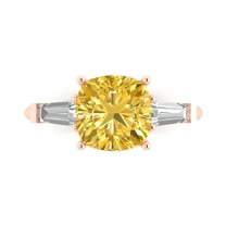 3 ct Cushion Cut Natural Citrine 3 Stone 18K Rose Gold Womens Engagement Ring