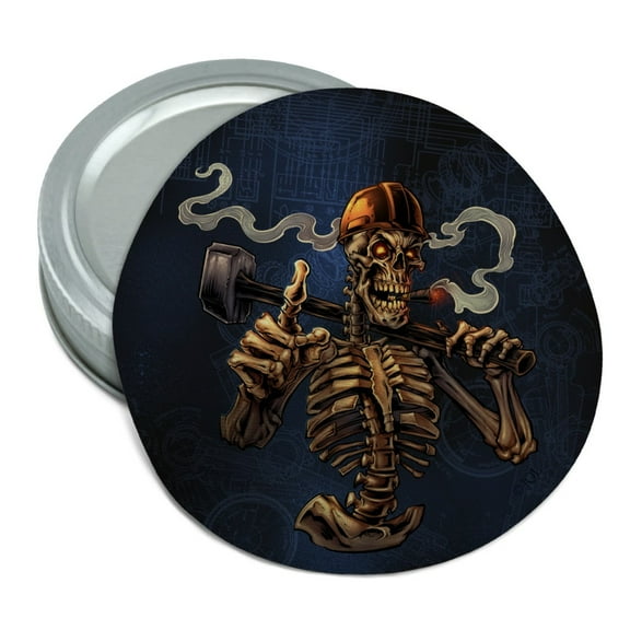 Construction Worker Sledgehammer Smoking Skeleton Round Rubber Non-Slip Jar Gripper Lid Opener