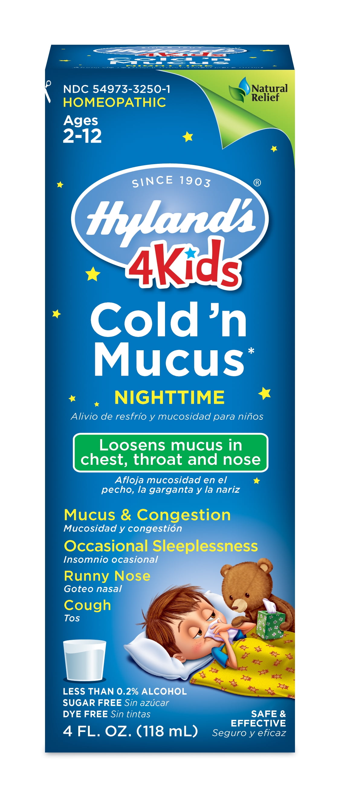 Hyland's 4 Kids Cold 'n Mucus Nighttime Relief Liquid, Natural Relief of  Chest Congestion, Sleeplessness, Runny Nose, Sore Throat, Sneezing, Cough,  4 ...