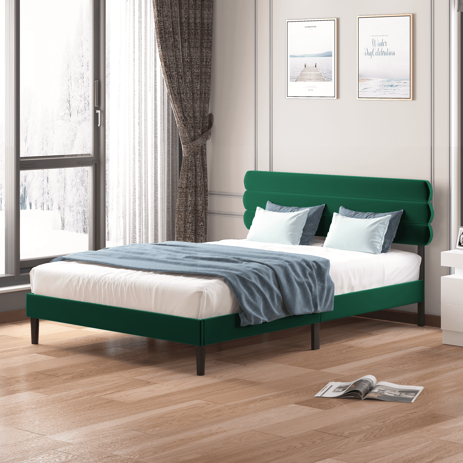 Mjkone Modern King Size Platform Bed Frame with Adjustable Upholstered