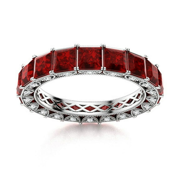 Mooneye 2mm Square Garnet 925 Sterling Silver Eternity Women Valentine's Day Gift Ring
