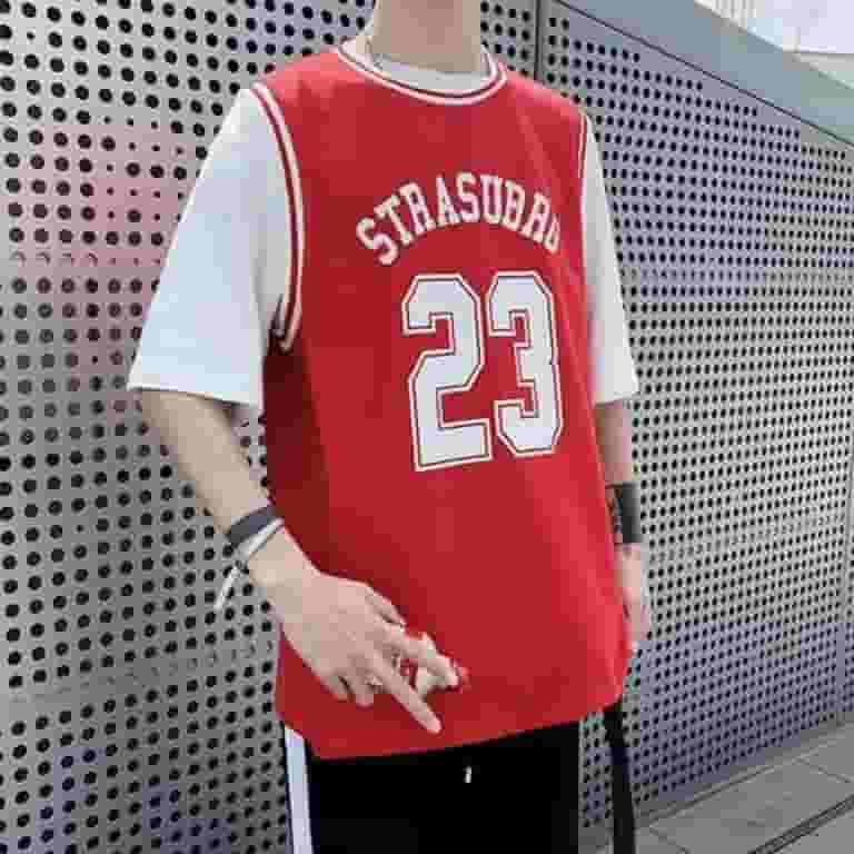 Mens Summer Fake Two-Piece Basketball Short Sleeve T-Shirt Mens Summer Fake Two-Piece Basketball Short Sleeve T-Shirt