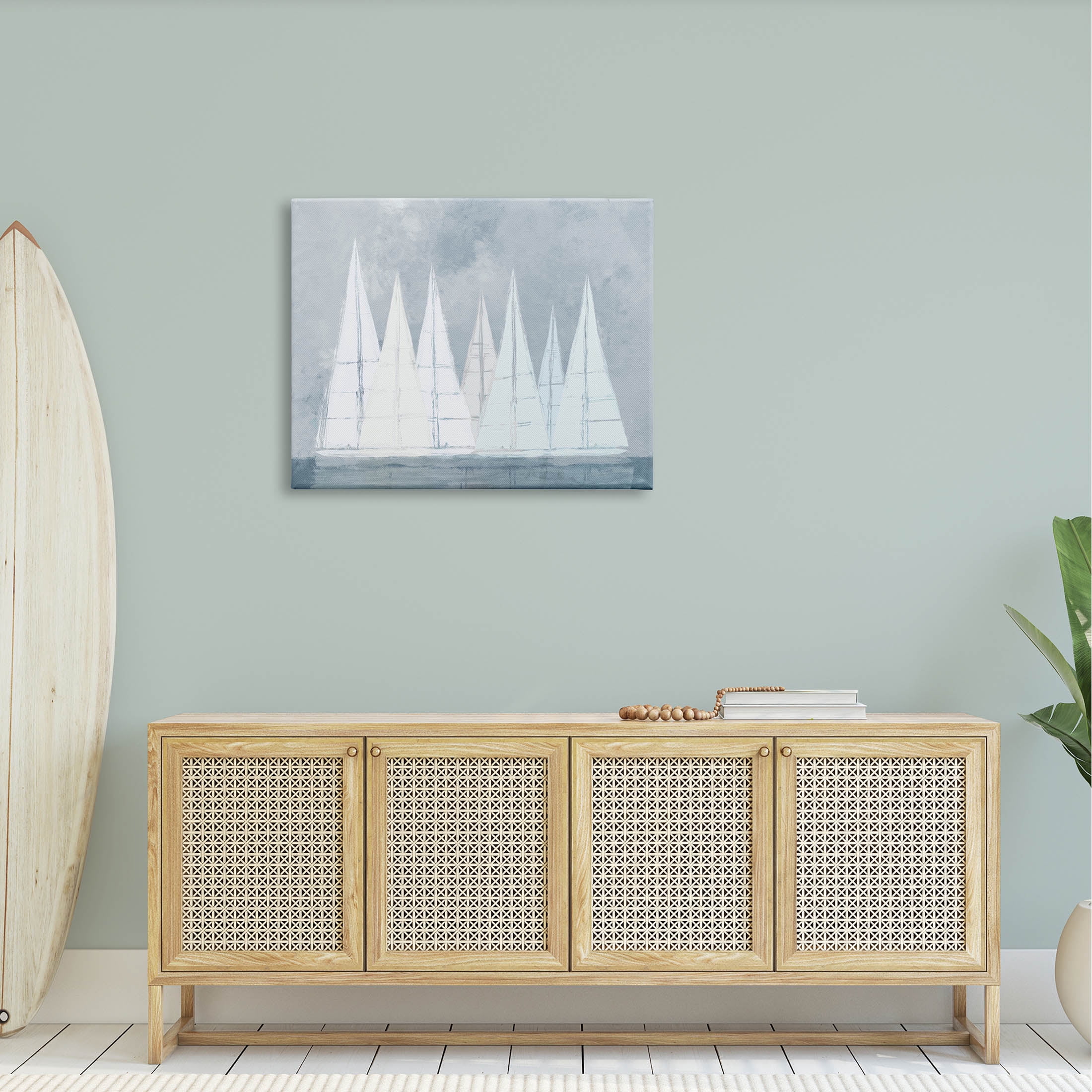 Modern Geometric Sailboats Floating Transportation Painting Gallery Wrapped Canvas Print Wall Art