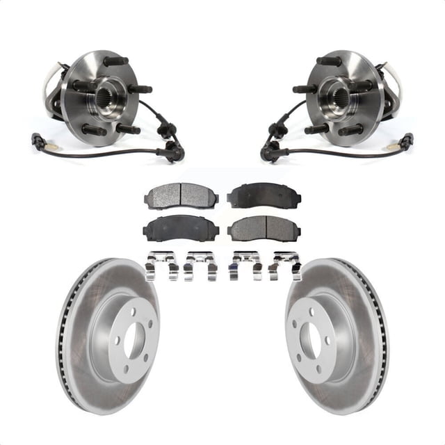 Transit Auto Front Hub Bearing Assembly Coated Disc Brake Rotors and Semi-Metallic Pads Kit for Car Ford Ranger Mazda B4000 Square Connector 4WD KBB-103873