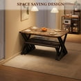 thumbnail image 4 of Rectangular Dining Table Set for 4, Farmhouse Table Set with 2 Upholstered Benches,3 Piece Dining Table Set for Restaurant, Apartment,Kitchen,Dining Room,Wooden Metal,Industrial Table, 4 of 6
