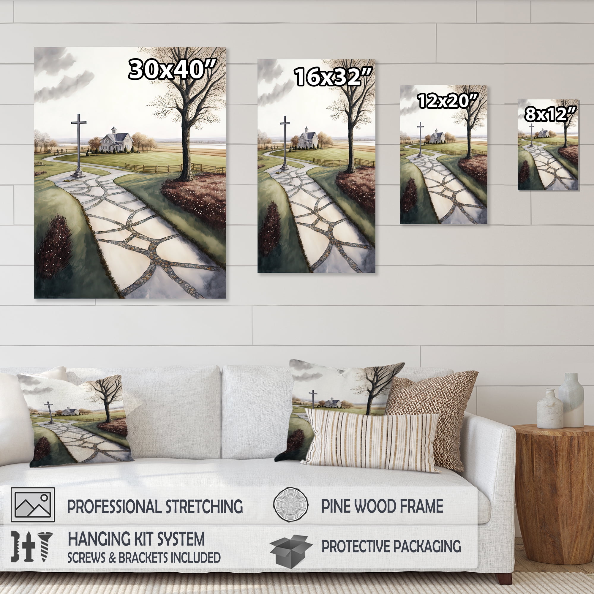 Designart Winding Path To Church II Canvas Wall Art