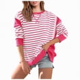 thumbnail image 2 of Towmus Womens Striped Long Sleeve Shirts for Women Crewneck Tunic Tops Color Block Blouses Fall Loose Pullover Y2K Clothes, 2 of 6