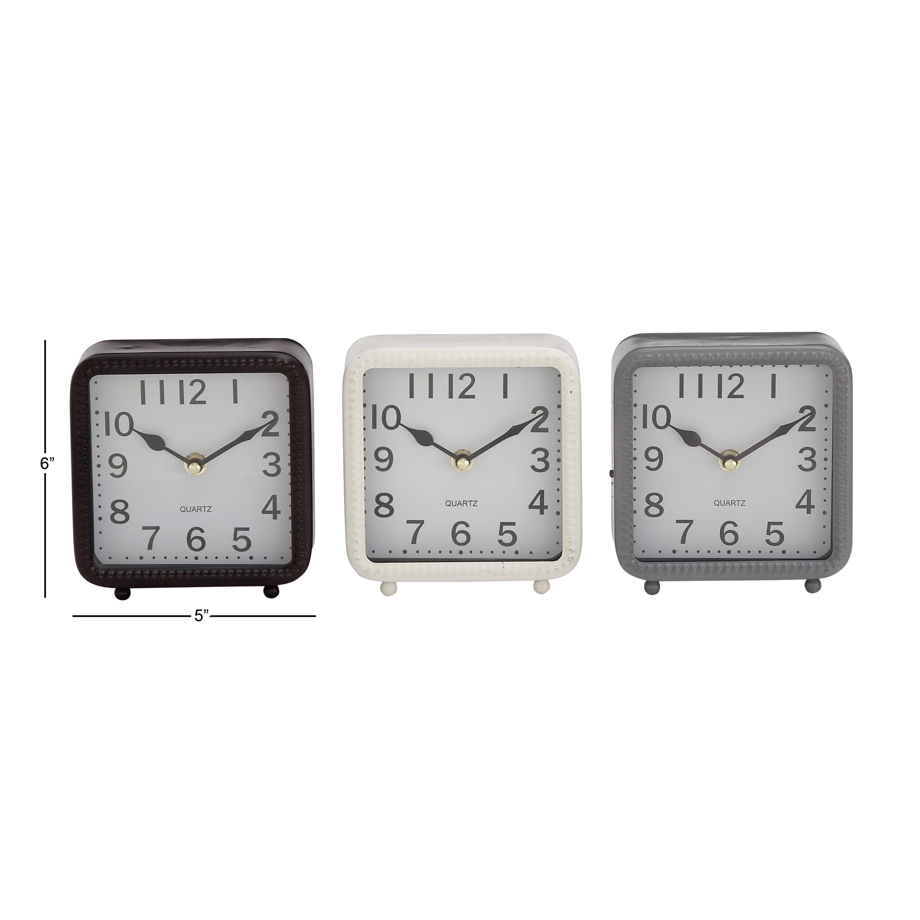 DecMode 6" White Metal Clock, Set of 3