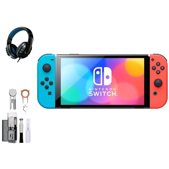 Pre-Owned Nintendo Switch OLED Model Neon Blue/Neon Red Set, 64GB Data Storage
