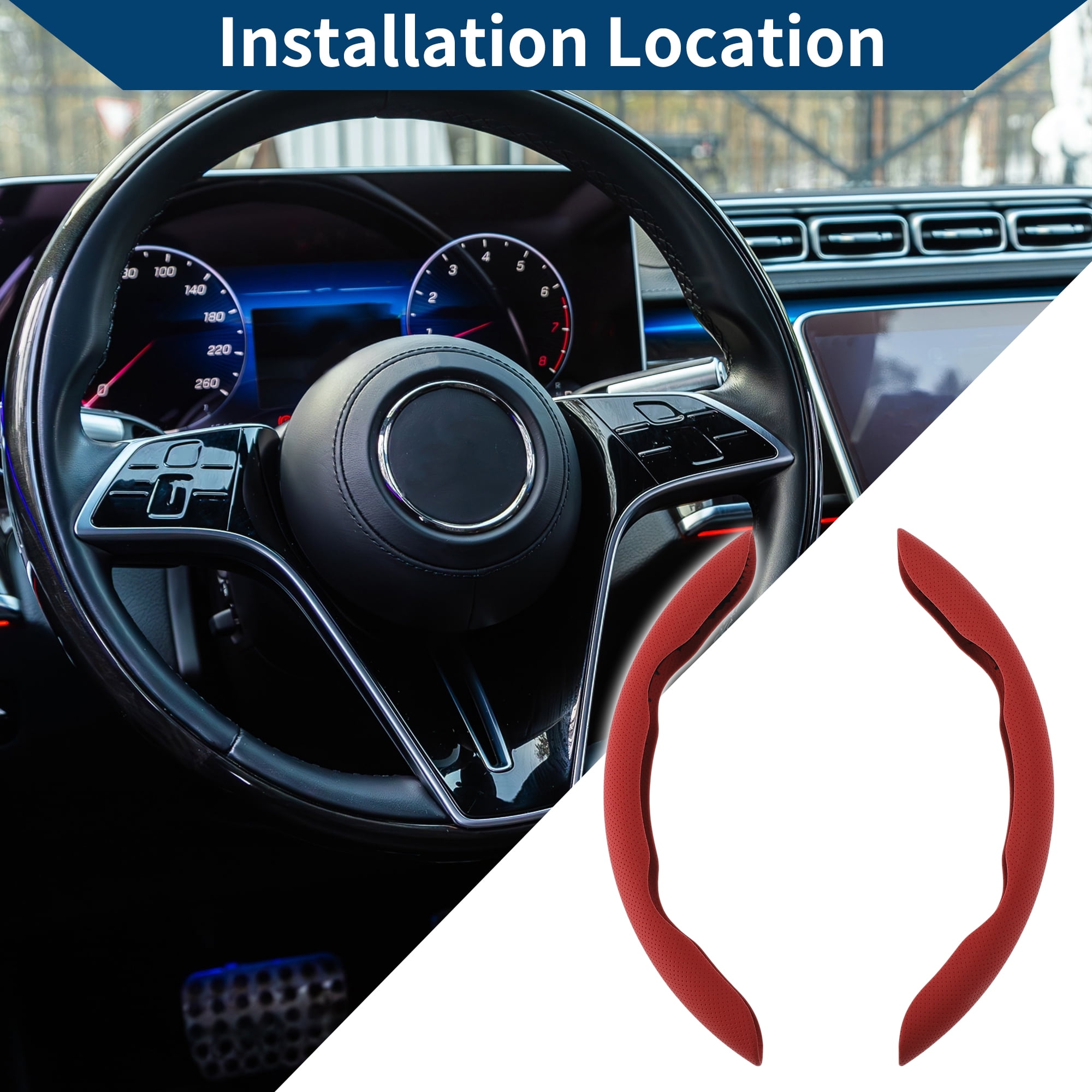 Unique Bargains PU Steering Wheel Cover Rubber Car Steering Wheel Protector Red 2 Pcs