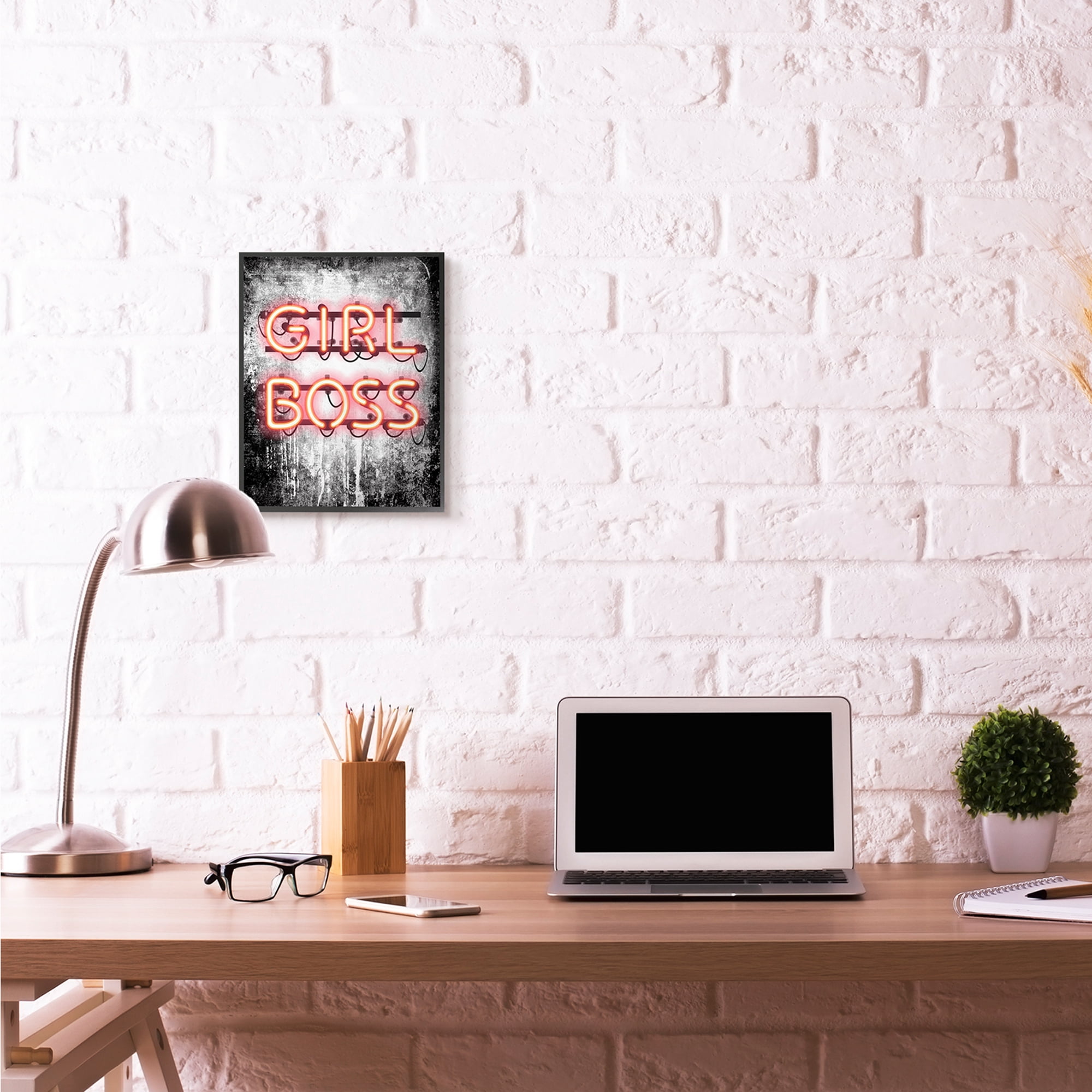 Stupell Industries Fashion Designer Girl Boss Neon Light Watercolor Framed Wall Art by Amanda Greenwood