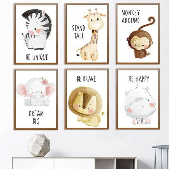 Lubelski 6Pcs Cartoon Animal Posters Art Print Nursery Decoration Pictures Wall Paintings for Baby Room