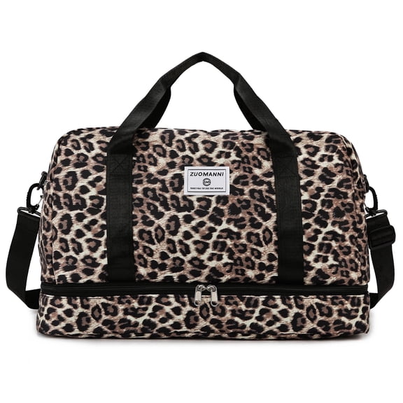 Leopard Print Travel Duffel Bag,Weekender Bags for Women with Shoe Compartment,Carry on Overnight Bag,Gym Duffel Bag with Wet Pocket,Hospital Bags for Labor and Delivery