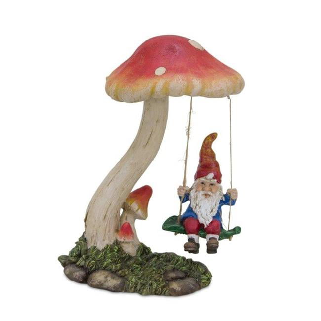 Gnome w/Mushroom Swing 6"L x 6.5"H Resin