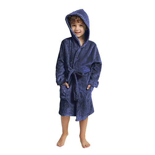 V./&GRIN Boys Fleece Bathrobe Hooded Toddler Robe Soft Night Dressing Gown Sleepwear for Boys