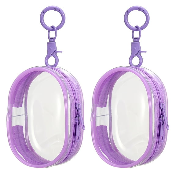 Uxcell 2Pack 3.94x2.36 Inch Clear Figure Display Bag with Keychain (Oval Purple)