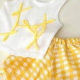 thumbnail image 4 of KPOPLK Toddler Baby Girl Clothes Summer Outfits Infant Sleeveless Ruffled Vest Top Shirts Cute Bow Short Sets 2Pcs for 9M-6Y(18-24 Months,Yellow), 4 of 4