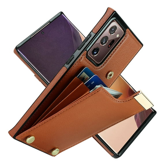 ELEHOLD Leather Wallet Case for Samsung Galaxy Note 20 Ultra,Premium Leather Material with Organ Card Slots Holders Full Body Protection Shockproof Anti-Fingerprint Purse Case,Brown