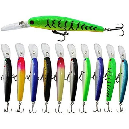 Fishing Lures Kit 10pcs Hard Bait Minnow Deep Diving Swimbait Life-Like Walleye Lures for Bass Trout Pike Freshwater Saltwater Fishing Bait