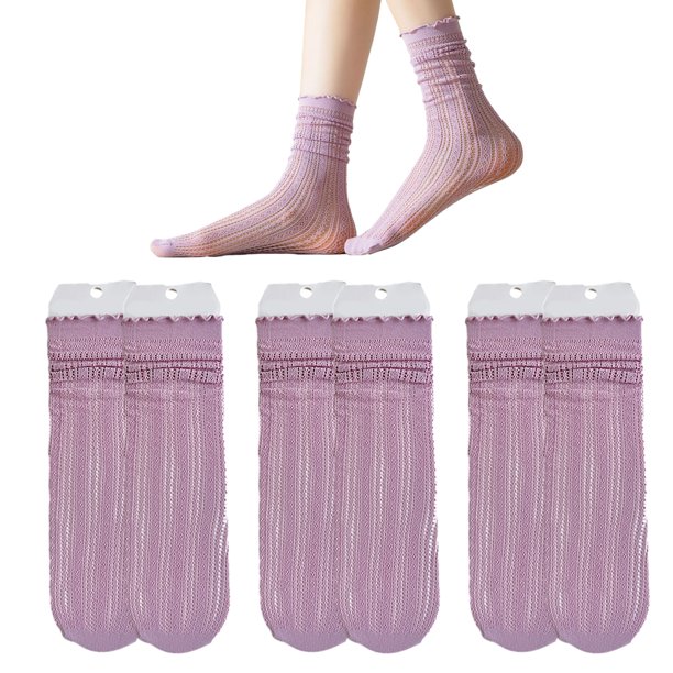 3 pares de calcetines de moda sólidos ahuecados para mujer, calcetines largos suaves y bonitos para mujer, calcetines finos de malla con rayas Jk, calcetines de malla con encaje en la