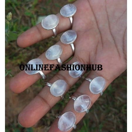 Rose Quartz Gemstone 925 Sterling Silver Plated Handmade Ring 75 pcs