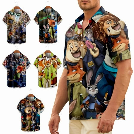 

Plus Size Animal Casual Button Down Short Sleeve Tees with Chest Pocket Retro Clothing Up to 8XL