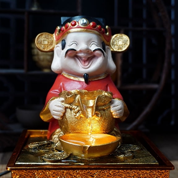 Fortune God Flowing Water Statue Wealth Fountain Desktop Decor Feng Shui Ornament for Office Business Opening Gift