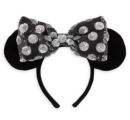 Red & White Polka Dot & Black Bow Disney Mickey Minnie Mouse Sequin Ears 