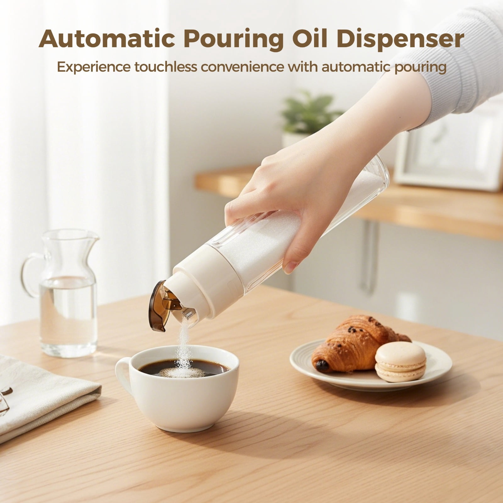 2 Pcs Automatic Pouring Oil Dispenser, 17 fl oz Large Capacity Glass Bottle with Leakproof Dustproof Lid, Glass Container for Kitchen Cooking, Coffee Creamer, Syrup