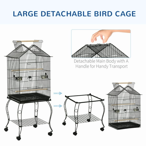 PawHut Grande cage à perroquets en métal pour oiseaux cage à perruches cage  à oiseaux support pour station d'alimentation avec roues 