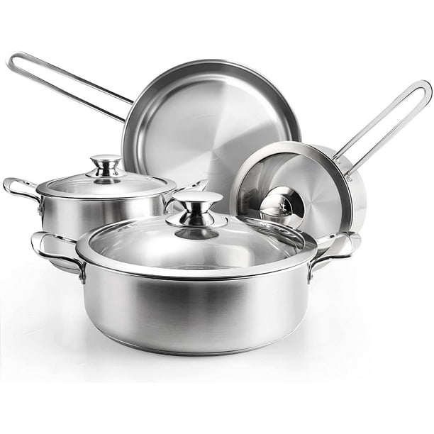 Stainless Steel Pots and Pans Set, 7Piece Kitchen Cookware Sets with