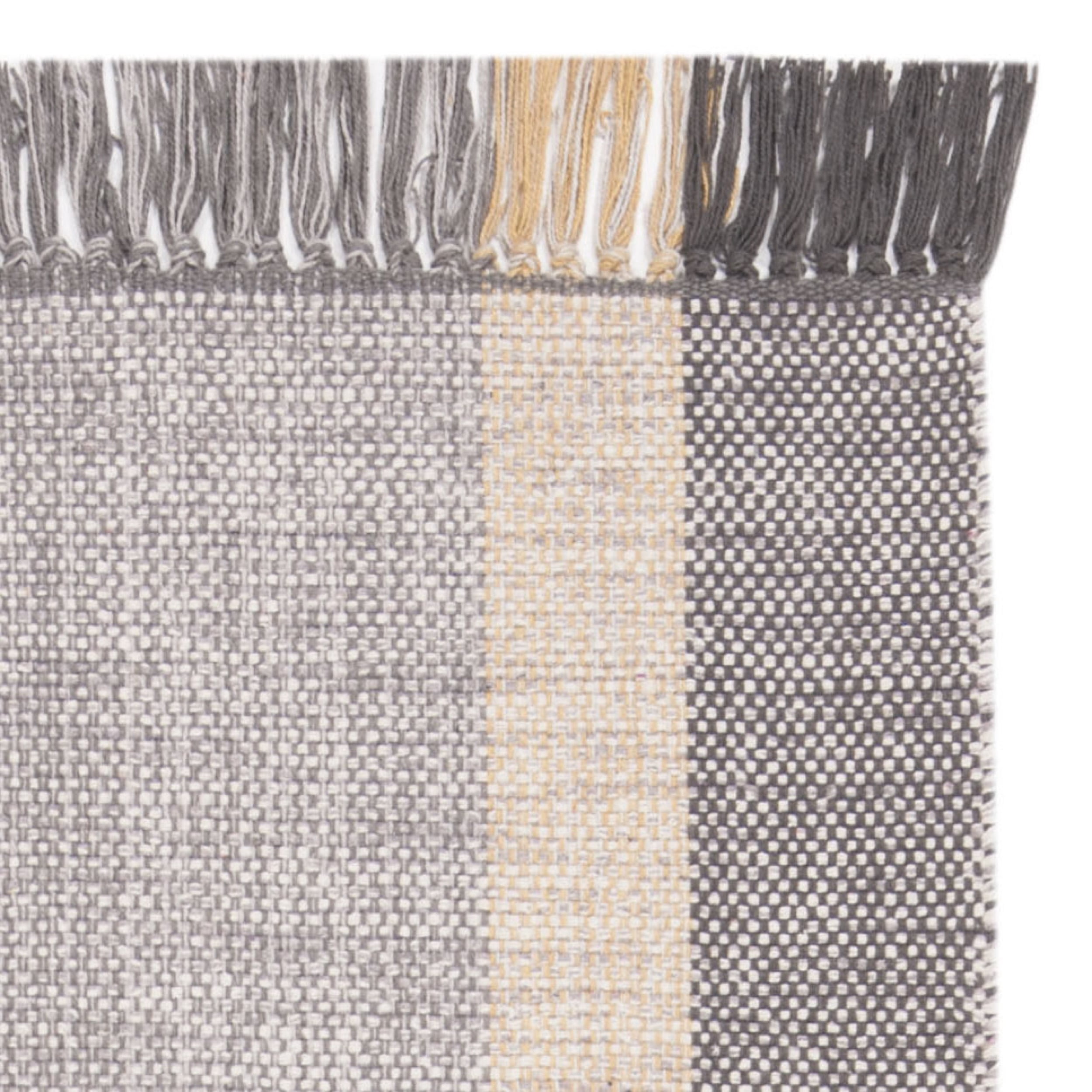 SAFAVIEH Montauk Sharlene Solid Striped Cotton Runner Rug, Mustard/Grey, 2'3" x 7'