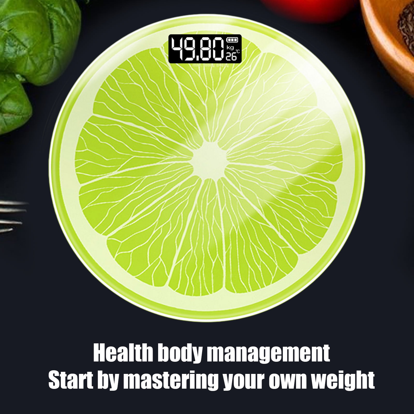 Aufmer 1 Pcs Fruit Pattern Weighing Scales, Glass Top Home Scale with USB Charging, Temperature Measurement Function Scale, Maximum 180kg Capacity for Body Weight Monitoring Gift