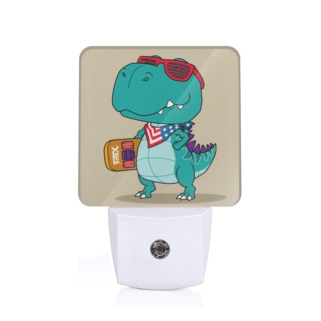 Fotbe Cool Dino Playing Skateboard Luz Nocturna LED, Luz de Noche con Sensor de Luz Natural de Anochecer a Amanecer, Se Enchufa a la Pared, Blanco Cálido 0.5W-US