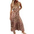 thumbnail image 1 of Vestido largo sin mangas con cuello redondo y estampado informal con botones de verano para mujer a la moda Fridja  hjkh4336, 1 of 8