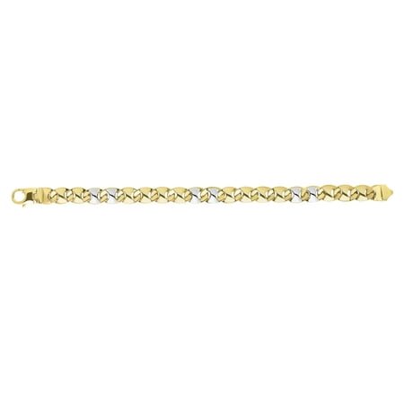 14k Yellow-White Gold 9mm Shiny Puff Marquis Shaped Fancy Mariner Link Bracelet with Lobster Clasp
