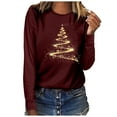 thumbnail image 4 of UPPADA Christmas Sweatshirts for Women Cute Christmas Tree Graphic Trendy Long Sleeve Shirt Xmas Holiday Party Pullover Tops Wine,S, 4 of 5