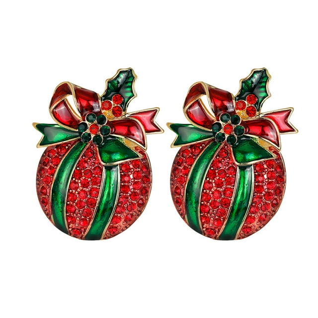MasteelfCA 2Pcs Christmas Decor Brooch Pin Rhinestone Creative Apple Shape Brooch Pin Clip for Clothes Scarf Xmas Gift