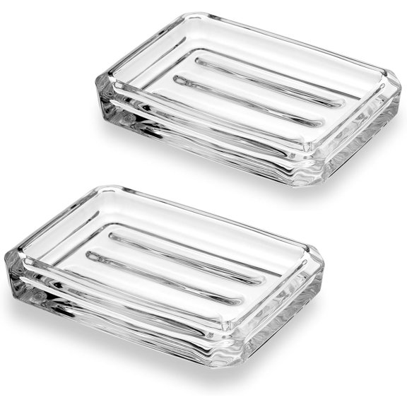 2 Pack Glass Soap Dish Cute Bathroom Soap Dish Decorative Soap Dish Rectangular Soap Bar Container
