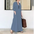 thumbnail image 2 of Baqcunre Fall Dresses For Women 2023 Women'S Casual Button Down Cotton Linen Long Shirt Dress With Pockets Women'S Casual Dresses Long Sleeve Dress For Women Blue 2 Dress M, 2 of 4