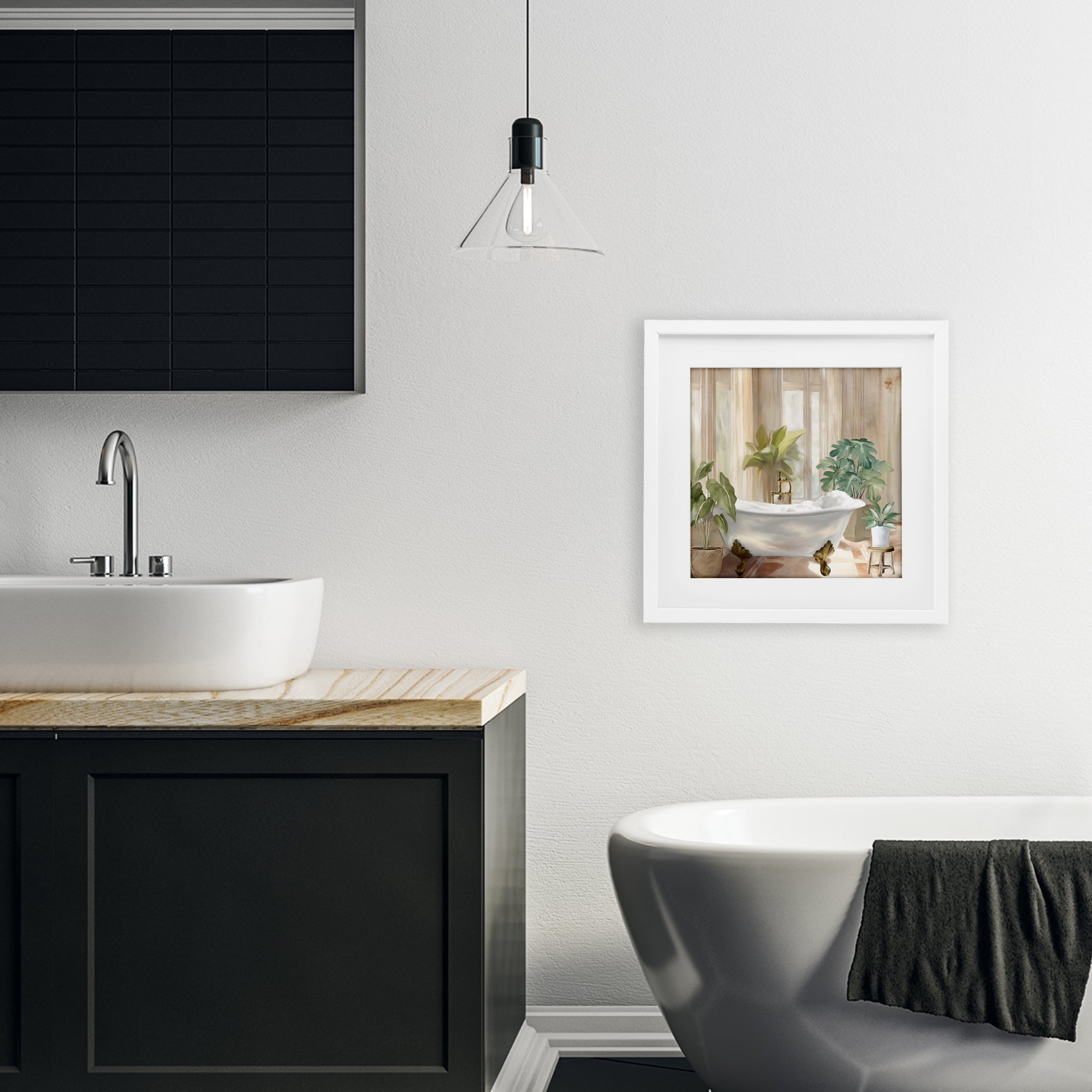 Stupell Industries Serenity Bathroom Plants White Framed Print Under Glass, design by Kim Allen