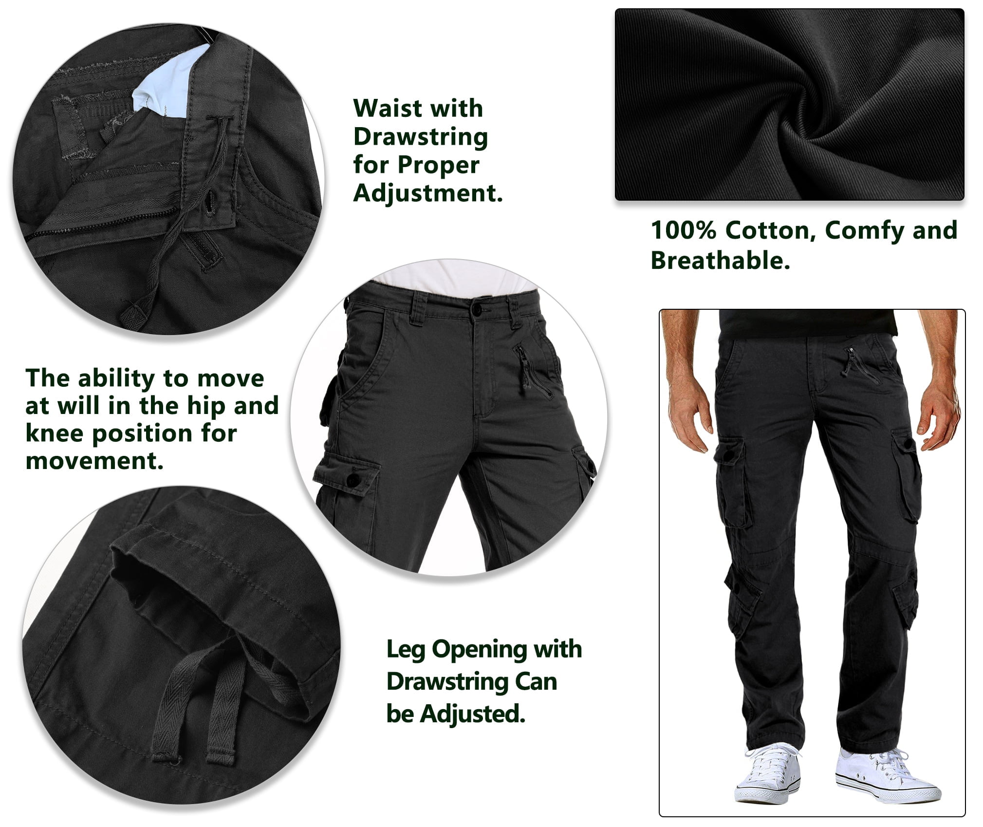 TRGPSG Men's Tactical Hiking Cargo Pants, 8 Pockets, Cotton Work Pants, Black, 36x32 (No Belt) - Walmart.com TRGPSG Men's Tactical Hiking Cargo Pants, 8 Pockets, Cotton Work Pants, Black, 36x32 (No Belt) - Walmart.com