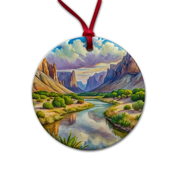 Big Bend National Park Texas Watercolor Style Christmas Tree Holiday Round Ceramic Ornament