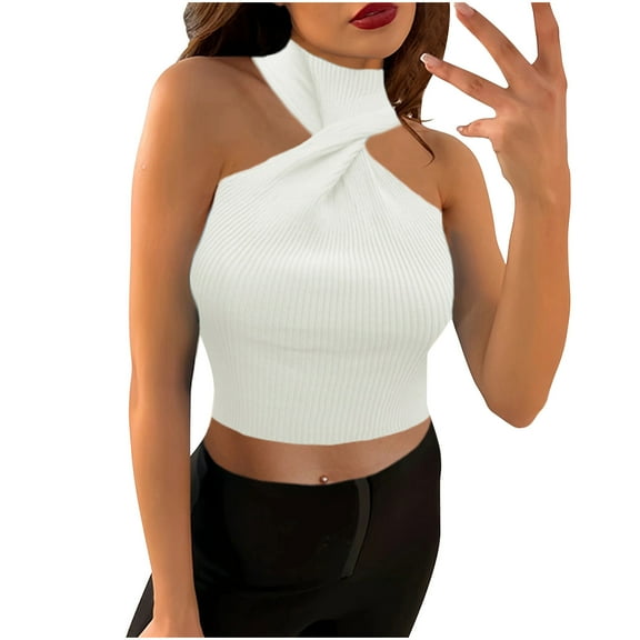 aidice Tank Tops for Women Ribbed High Neck Sleeveless Slim Fitted Comfy Tshirts Summer Casual Knot Crop Tops