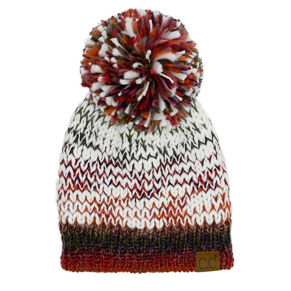 C.C Multi Color Yarn Pom Winter Beanie Warm Knit Hat Unisex, Rust Mix