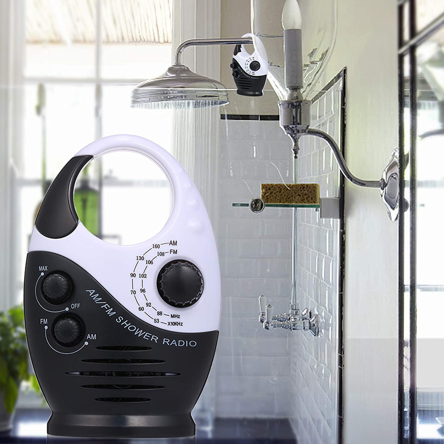 Docooler AM/FM Mini Shower Radio Bathroom Waterproof Radio Hanging Music Radio Built-in Speaker Not Including Battery